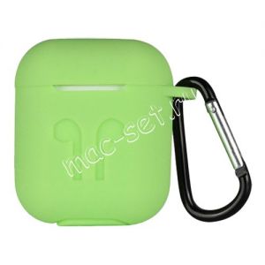 Чехол для наушников AirPods силиконовый с карабином (салатовый)
