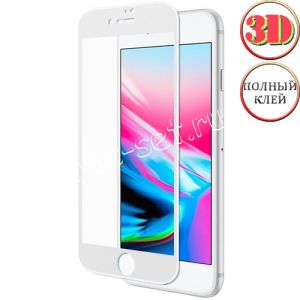 Защитное стекло 3D для Apple iPhone 7 / 8 [изогнутое клеится на весь экран] Red Line (белое)