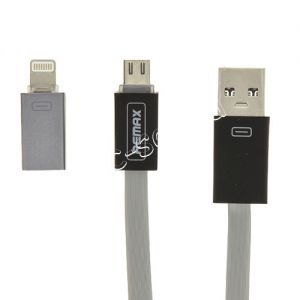 Дата-кабель для Apple Lightning / microUSB 1м [плоский] Remax Shadow RC-026t (серый)