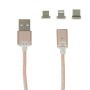 Дата-кабель USB Type-C / microUSB / Apple Lightning 1м магнитный [плетеный] Red Line (розовый)