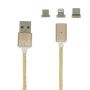 Дата-кабель USB Type-C / microUSB / Apple Lightning 1м магнитный [плетеный] Red Line (золотистый)