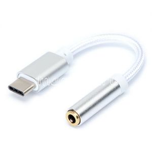 Кабель-переходник для наушников Jack 3.5 мм - USB Type-C [плетеный] (белый)