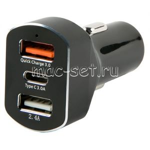 Автомобильное зарядное устройство 2xUSB + Type-C Red Line APD-3A (черное)
