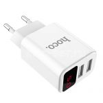 Сетевое зарядное устройство 2xUSB 2100mA Hoco C63A Victoria с индикатором (белое)