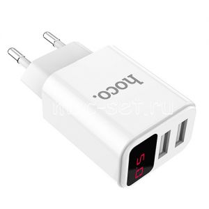 Сетевое зарядное устройство 2xUSB 2100mA Hoco C63A Victoria с индикатором (белое)