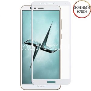 Защитное стекло для Huawei Honor 7X [клеится на весь экран] (белое)