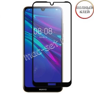 Защитное стекло для Huawei Y6 (2019) [клеится на весь экран] (черное)