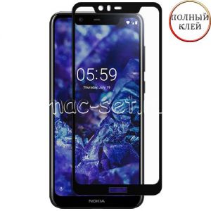 Защитное стекло для Nokia 5.1 Plus [клеится на весь экран] (черное)