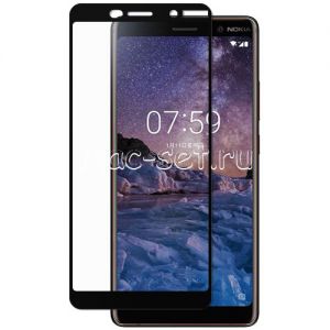 Защитное стекло для Nokia 7 Plus [на весь экран] (черное)