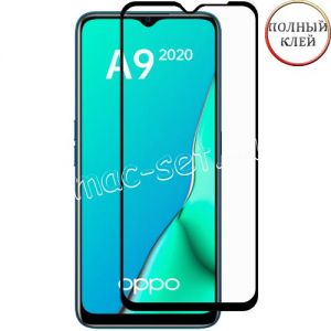 Защитное стекло для Oppo A9 (2020) [клеится на весь экран] Red Line (черное)