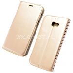 Чехол-книжка кожаный для Samsung Galaxy A3 (2017) A320 (золотистый) Book Case New