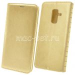 Чехол-книжка кожаный для Samsung Galaxy A6+ (2018) A605 (золотистый) Book Case New
