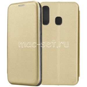 Чехол-книжка кожаный для Samsung Galaxy A60 A6060 (золотистый) Fashion Case