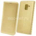 Чехол-книжка кожаный для Samsung Galaxy A8+ (2018) A730 (золотистый) Book Case New