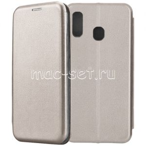 Чехол-книжка кожаный для Samsung Galaxy A40 A405 (серый) Fashion Case