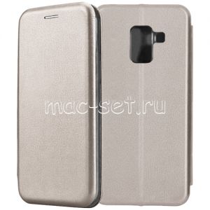 Чехол-книжка кожаный для Samsung Galaxy A8 (2018) A530 (серый) Fashion Case
