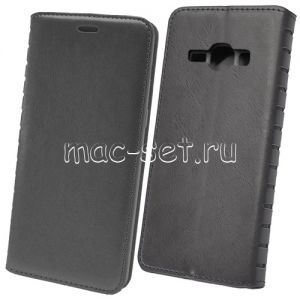Чехол-книжка кожаный для Samsung Galaxy J1 (2016) J120 (черный) Book Case New