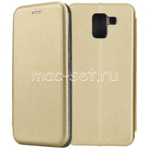Чехол-книжка кожаный для Samsung Galaxy J6 (2018) J600 (золотистый) Fashion Case