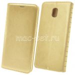 Чехол-книжка кожаный для Samsung Galaxy J5 (2017) J530 (золотистый) Book Case New