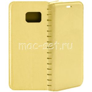Чехол-книжка кожаный для Samsung Galaxy S7 edge G935 (золотистый) Book Case New