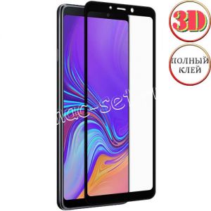 Защитное стекло 3D для Samsung Galaxy A9 (2018) A920 [изогнутое клеится на весь экран] (черное)