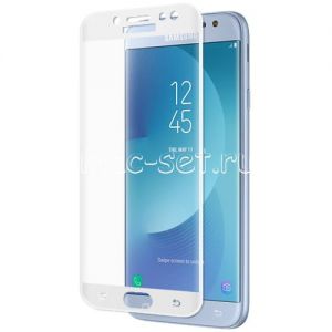 Защитное стекло 3D для Samsung Galaxy J7 (2017) J730 [изогнутое на весь экран] (белое)