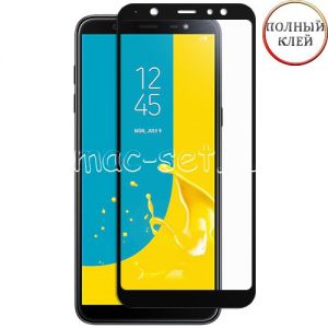 Защитное стекло для Samsung Galaxy J8 J810 [клеится на весь экран] (черное)