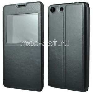 Чехол-книжка для Sony Xperia M5 / M5 Dual с окошком (черный) Book Case Time 