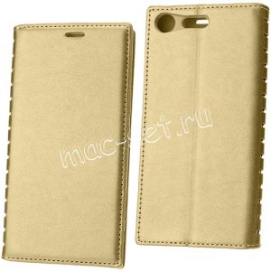 Чехол-книжка кожаный для Sony Xperia XZ Premium / Dual (золотистый) Book Case New