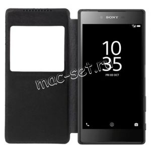 Чехол-книжка для Sony Xperia Z5 Premium / Dual с окошком (черный) Book Case Time 