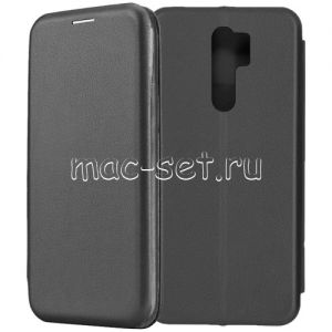 Чехол-книжка кожаный для Xiaomi Redmi 9 (черный) Fashion Case
