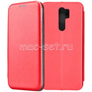 Чехол-книжка кожаный для Xiaomi Redmi 9 (красный) Fashion Case