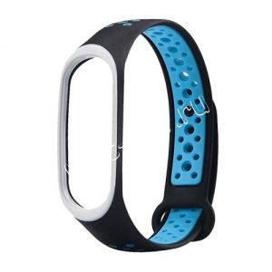 Силиконовый ремешок для Xiaomi Mi Band 3 / Mi Band 4 (черный/голубой) Sport
