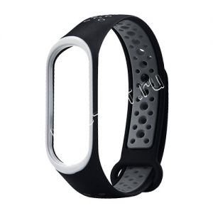 Силиконовый ремешок для Xiaomi Mi Band 3 / Mi Band 4 (черный/серый) Sport