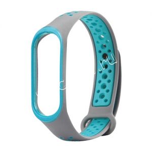 Силиконовый ремешок для Xiaomi Mi Band 3 / Mi Band 4 (серый/голубой) Sport