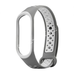 Силиконовый ремешок для Xiaomi Mi Band 3 / Mi Band 4 (серый/белый) Sport