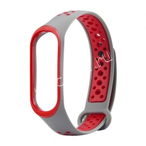 Силиконовый ремешок для Xiaomi Mi Band 3 / Mi Band 4 (серый/красный) Sport