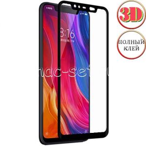 Защитное стекло 3D для Xiaomi Mi 8 [изогнутое клеится на весь экран] (черное)
