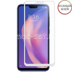 Защитное стекло для Xiaomi Mi 8 Lite [клеится на весь экран] (белое)