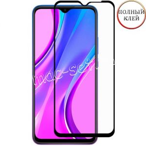 Защитное стекло для Xiaomi Redmi 9 [клеится на весь экран] Red Line (черное)